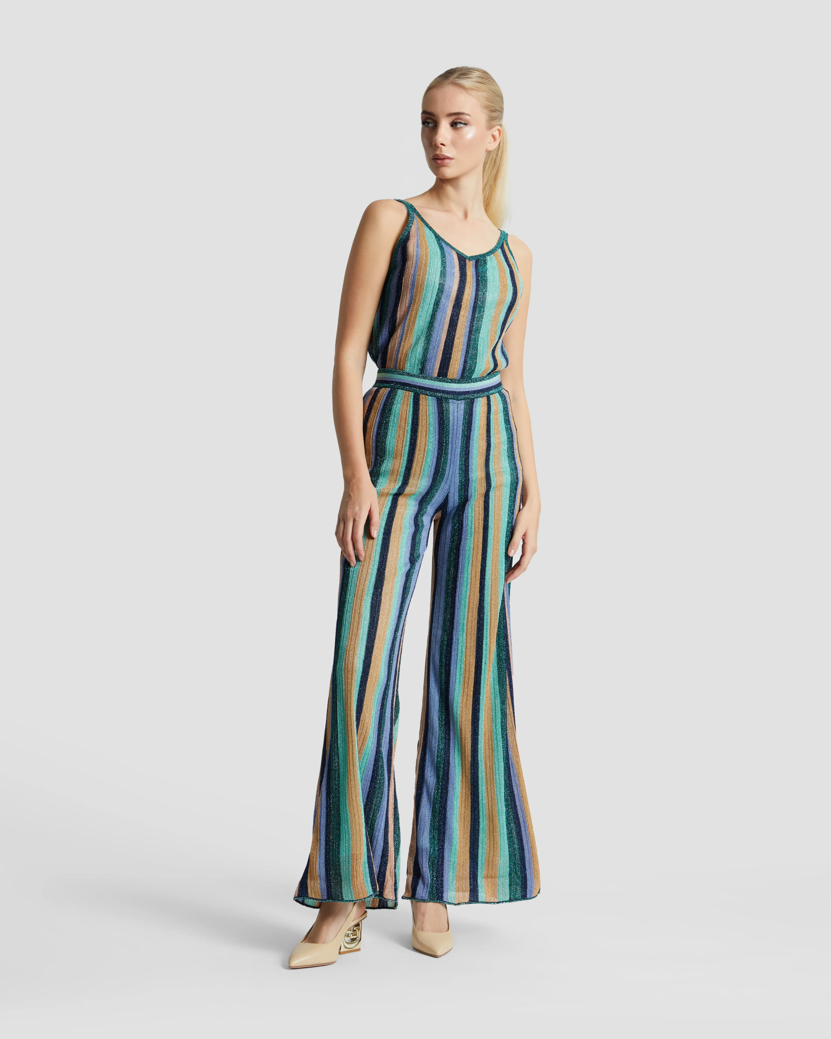 Metallic Striped Knit Trousers