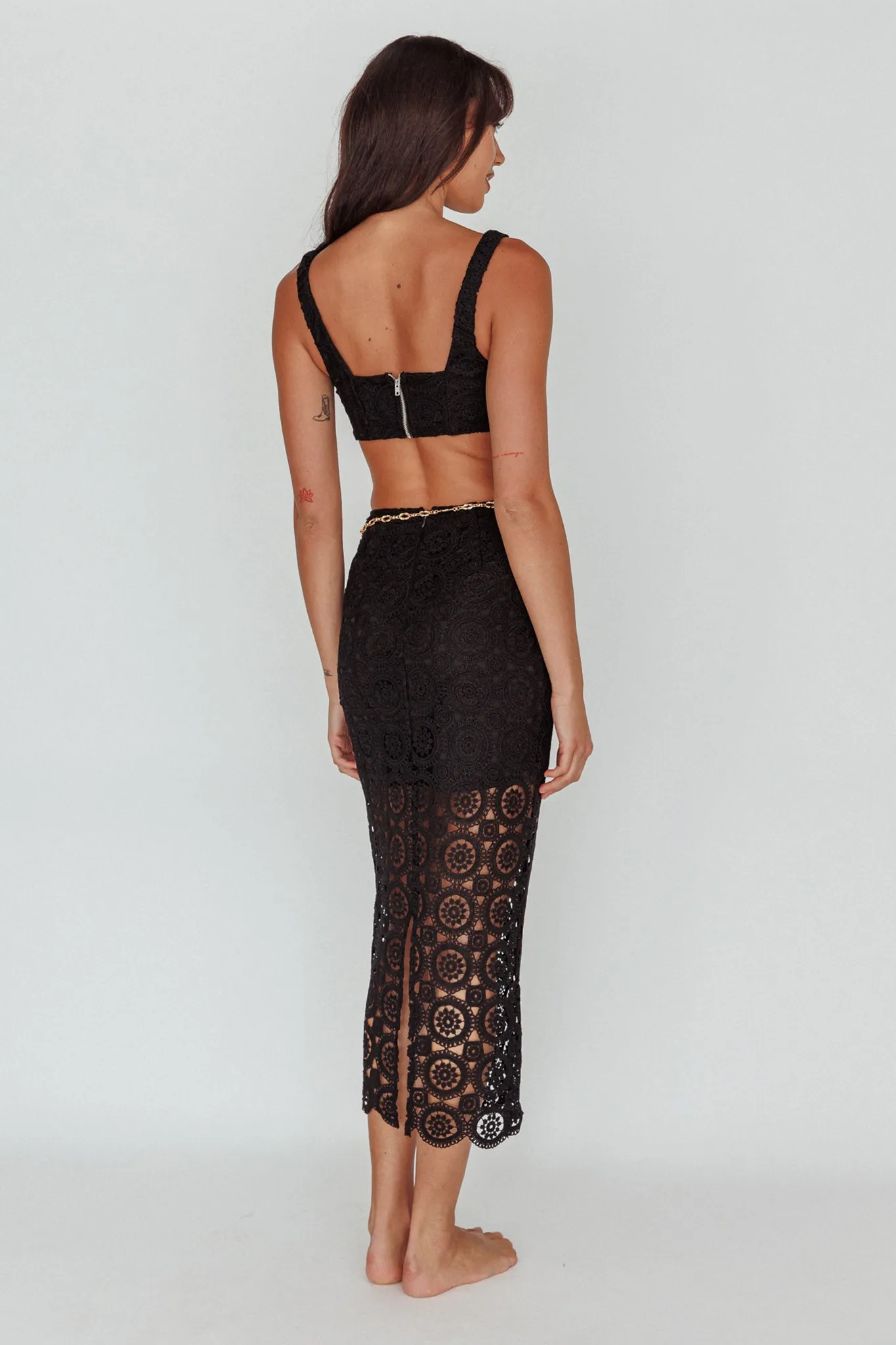 Milano Crochet Lace Midi Skirt Black