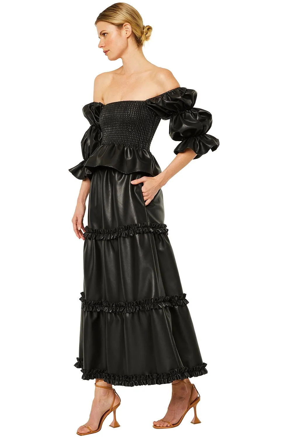 Misa - Evita Top in Obsidian Vegan Leather