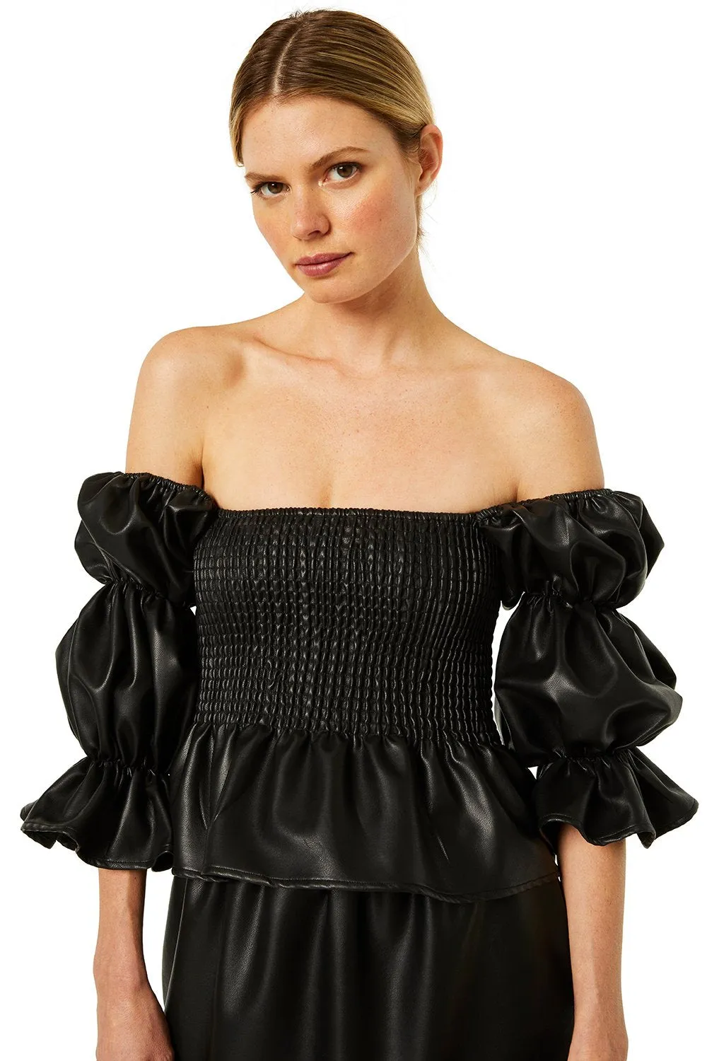 Misa - Evita Top in Obsidian Vegan Leather