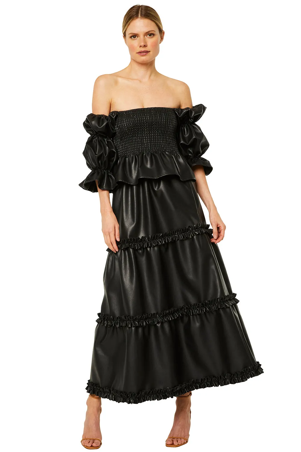 Misa - Evita Top in Obsidian Vegan Leather
