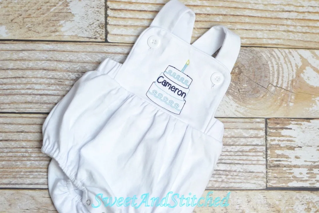 Monogrammed Boys birthday outfit seersucker, baby boy seersucker romper bubble for cake smash, baby boy vintage style cake birthday outfit