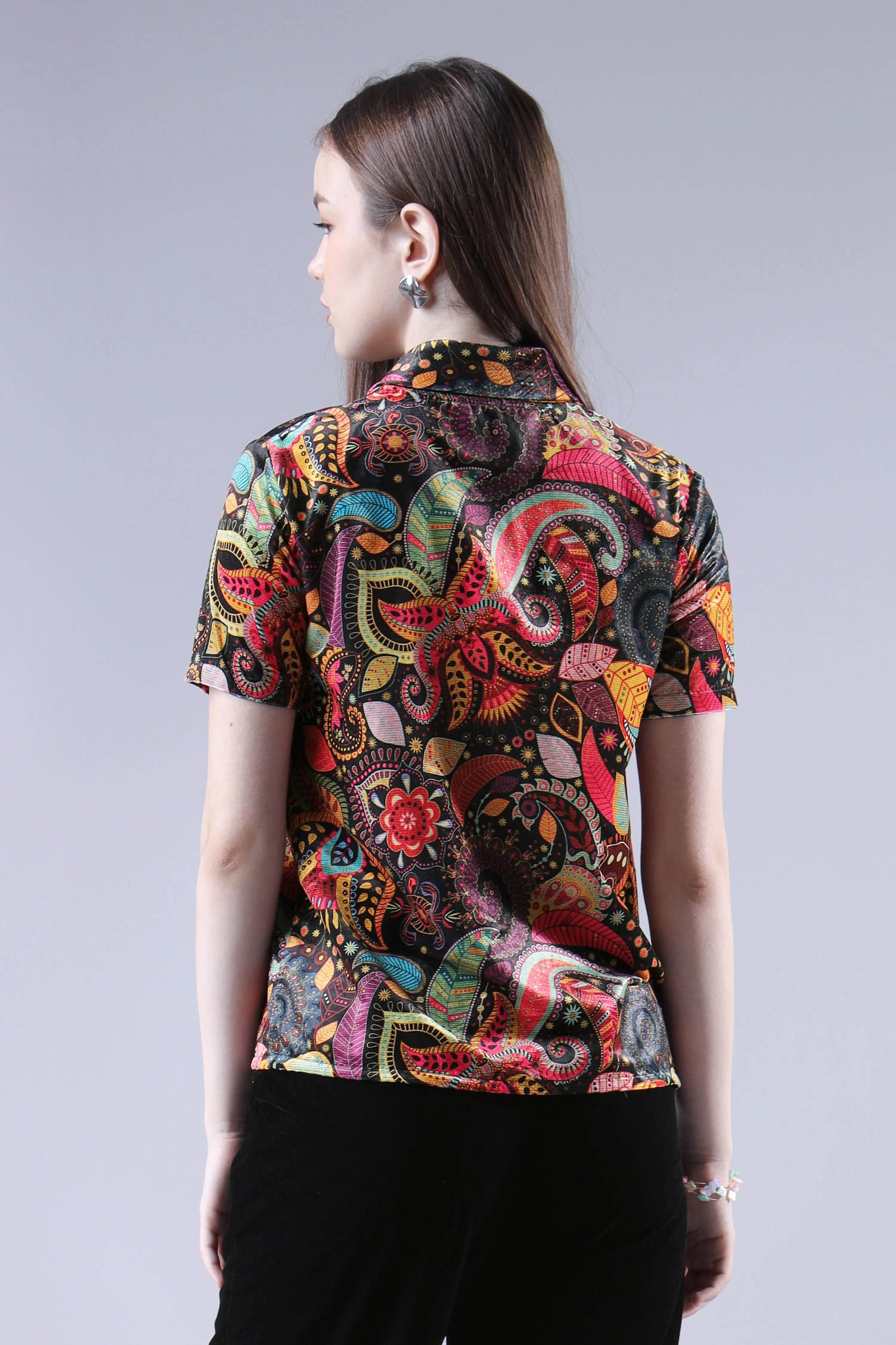 Multi Colored Velvet Designer Short Sleeve Women's Shirt