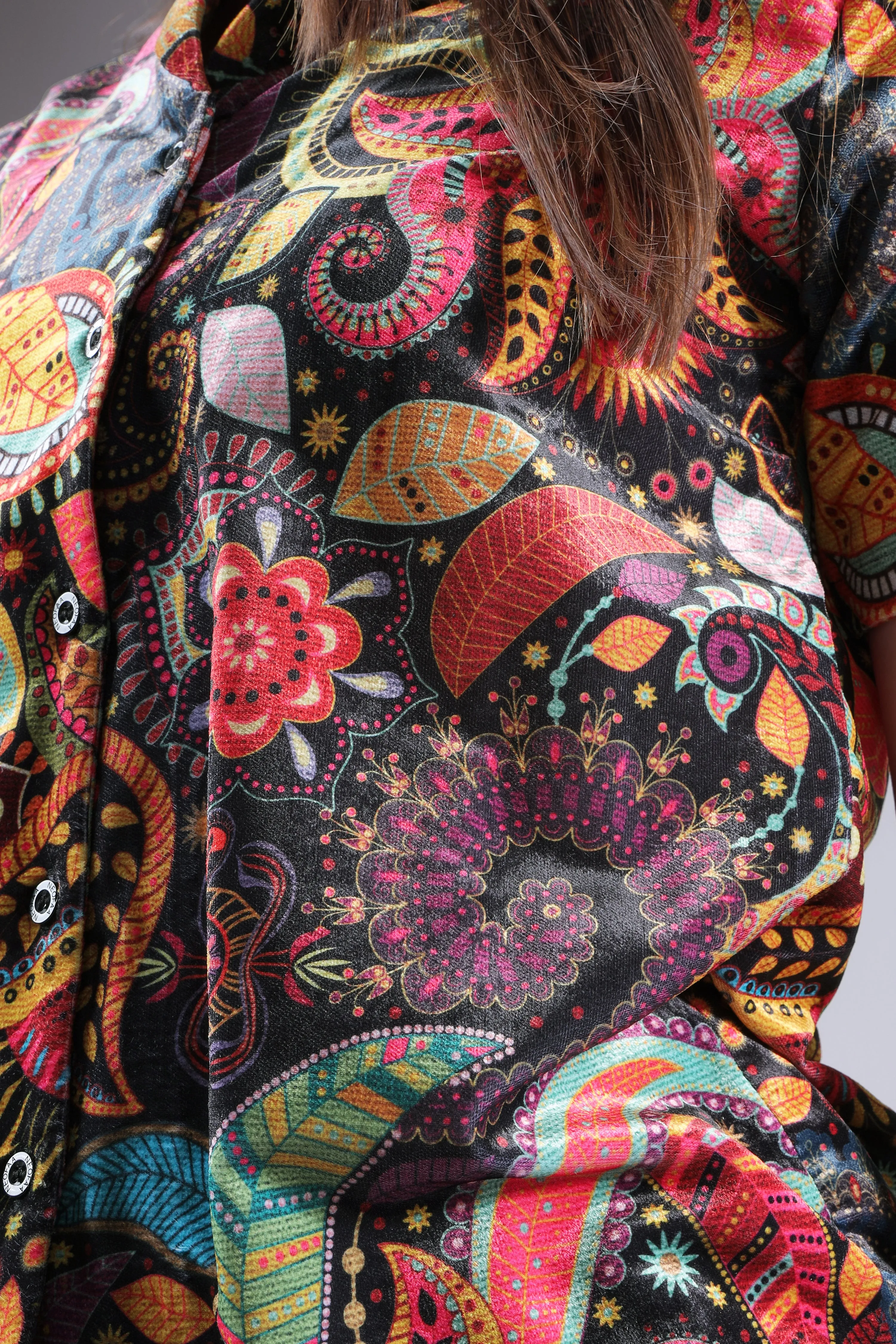 Multi Colored Velvet Designer Short Sleeve Women's Shirt