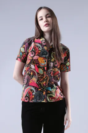 Multi Colored Velvet Designer Short Sleeve Women's Shirt