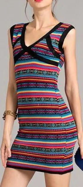 Multicolored Knit Mini Dress