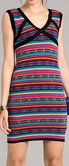 Multicolored Knit Mini Dress