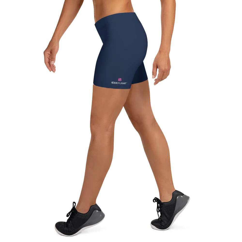Navy Blue Solid Color Shorts, Dark Blue Modern Essential Women's Short Tights-Made in USA/EU