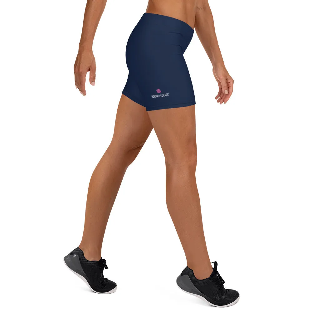 Navy Blue Solid Color Shorts, Dark Blue Modern Essential Women's Short Tights-Made in USA/EU