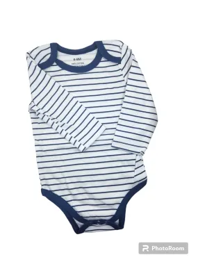 Navy   White  Striped Long  Sleeve Romper