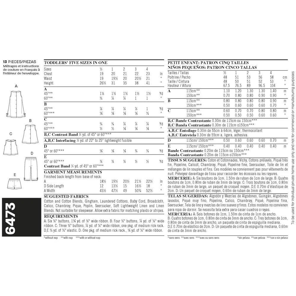 Newlook Pattern 6473 Toddler Separates