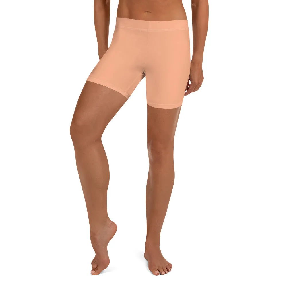Nude Pastel Women's Shorts, Skin Tone Pink Gym Short Tights For Ladies-Made in USA/EU