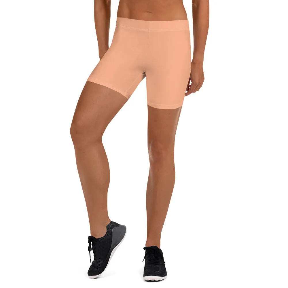 Nude Pastel Women's Shorts, Skin Tone Pink Gym Short Tights For Ladies-Made in USA/EU