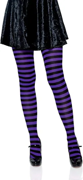Nylon Stripe Tights One Size Black / Purple