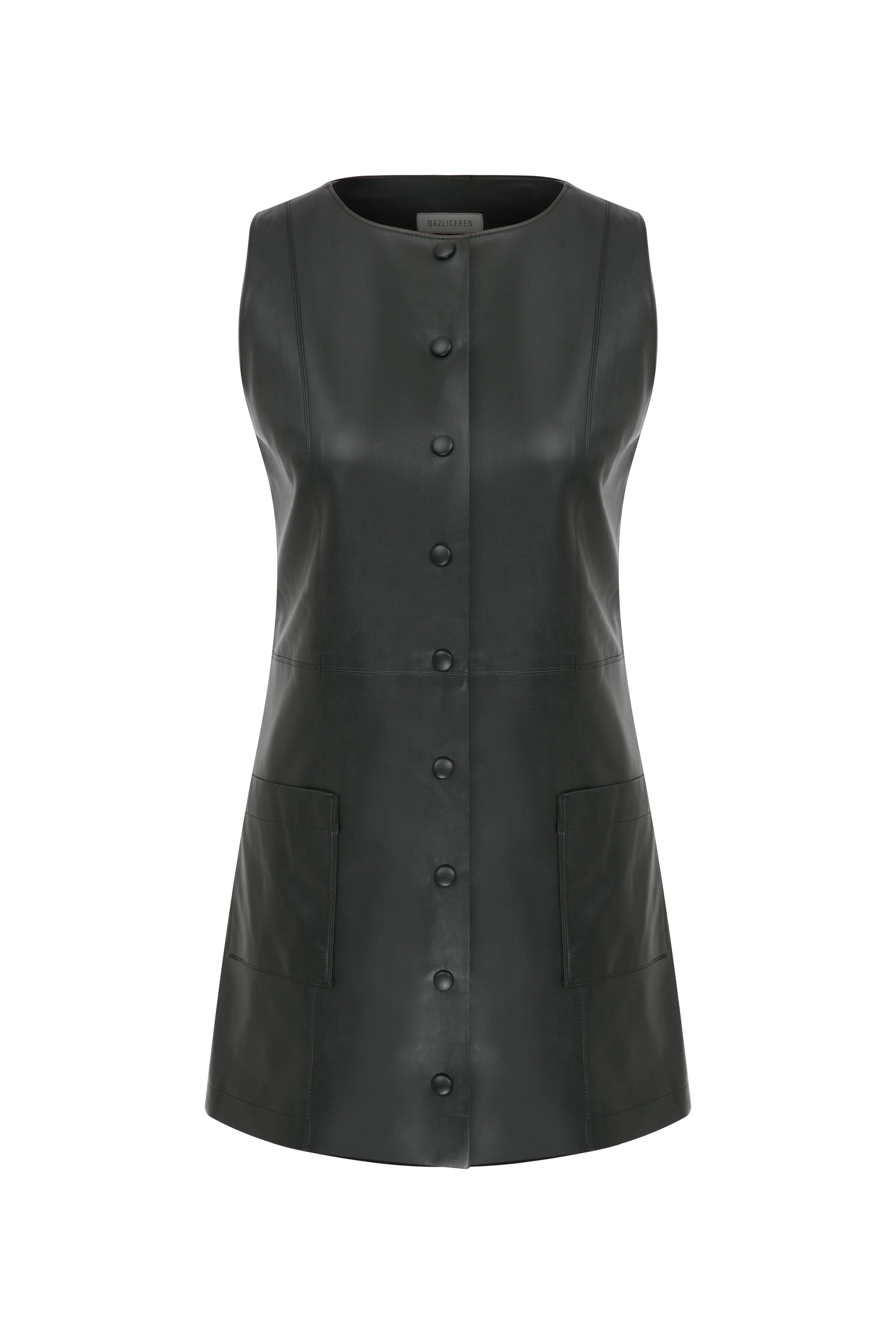 Odette Vegan Leather Mini Dress in Noire