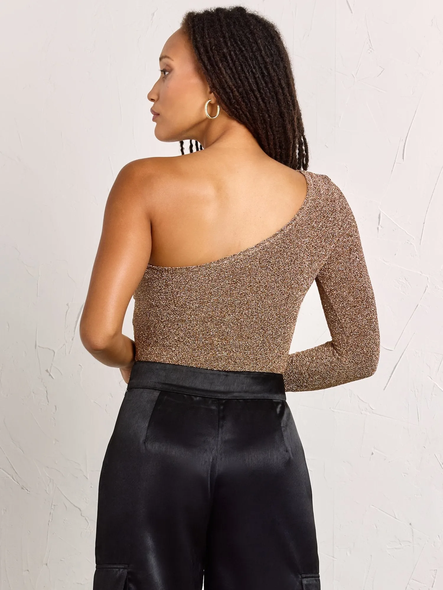One-Shoulder Glitter Bodysuit - Luxy USA