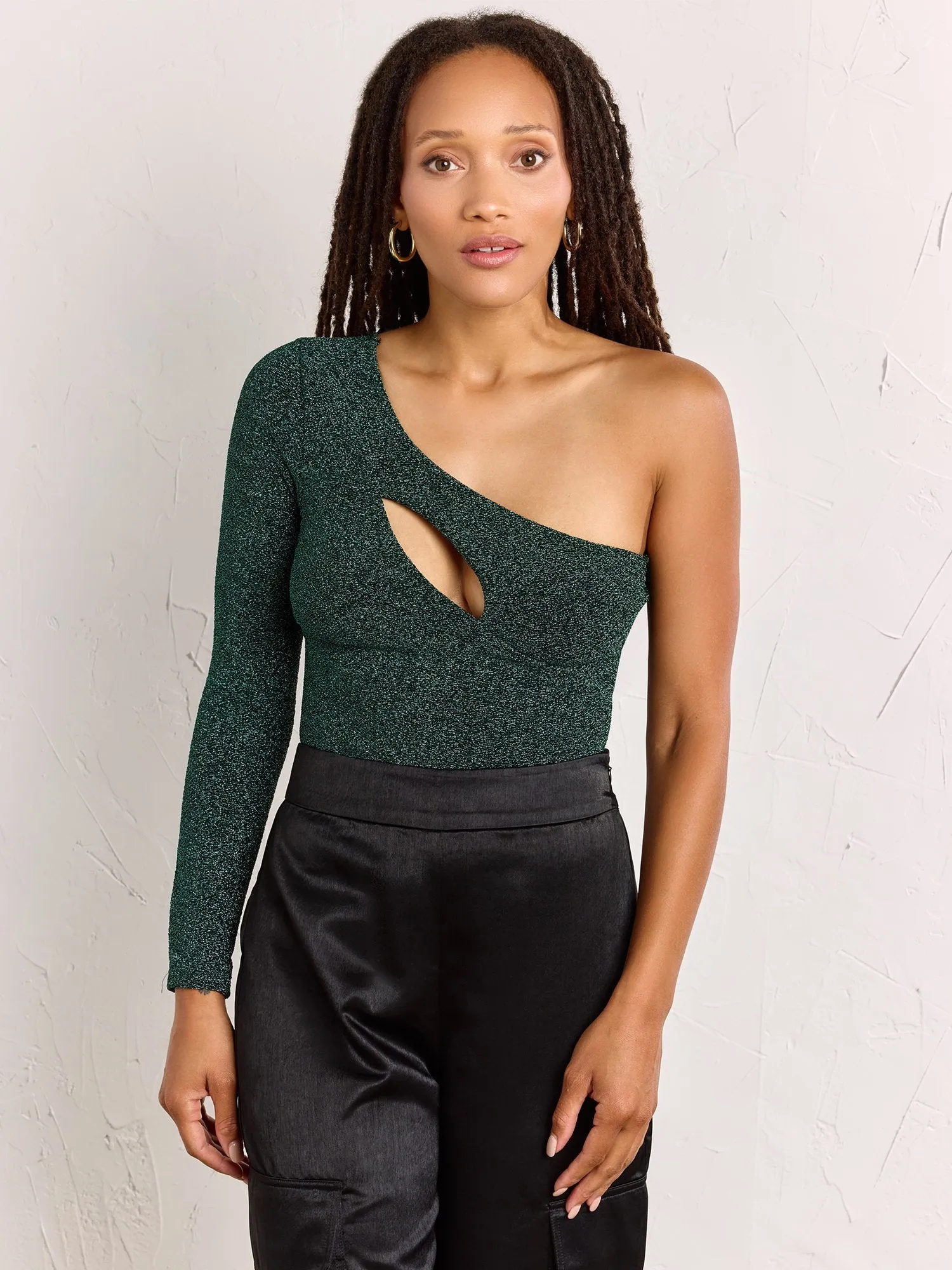 One-Shoulder Glitter Bodysuit - Luxy USA