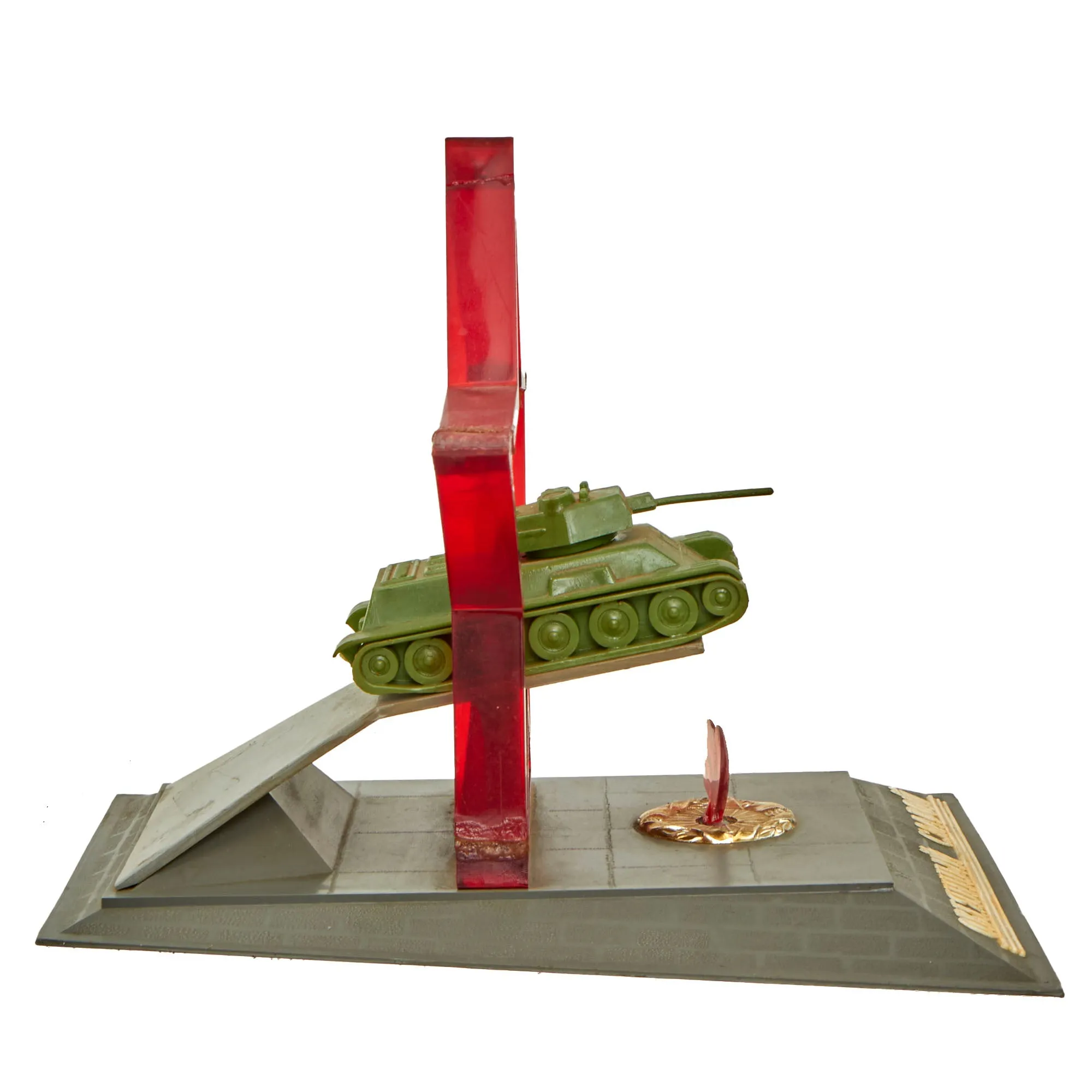 Original Soviet Early Cold War Era T34 Tank Model “Shrouded with Glory” Desk Model - circa 1960