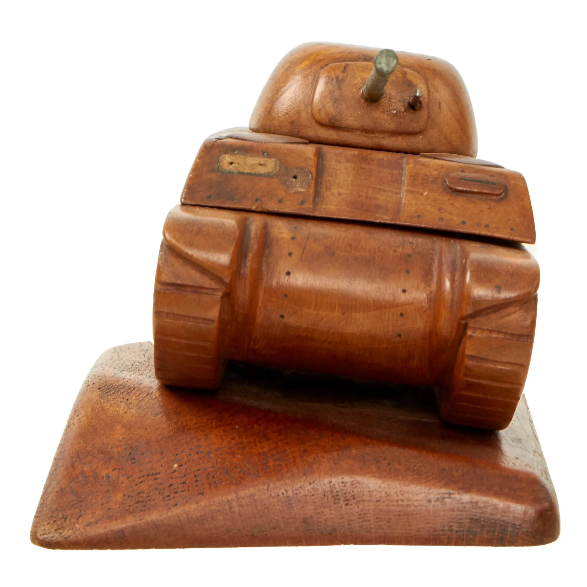 Original U.S. WWII Italian POW Made M4 Sherman Tank Wood Desktop Cigarette Tobacco Box - Formerly A.A.F. Tank Museum Collection