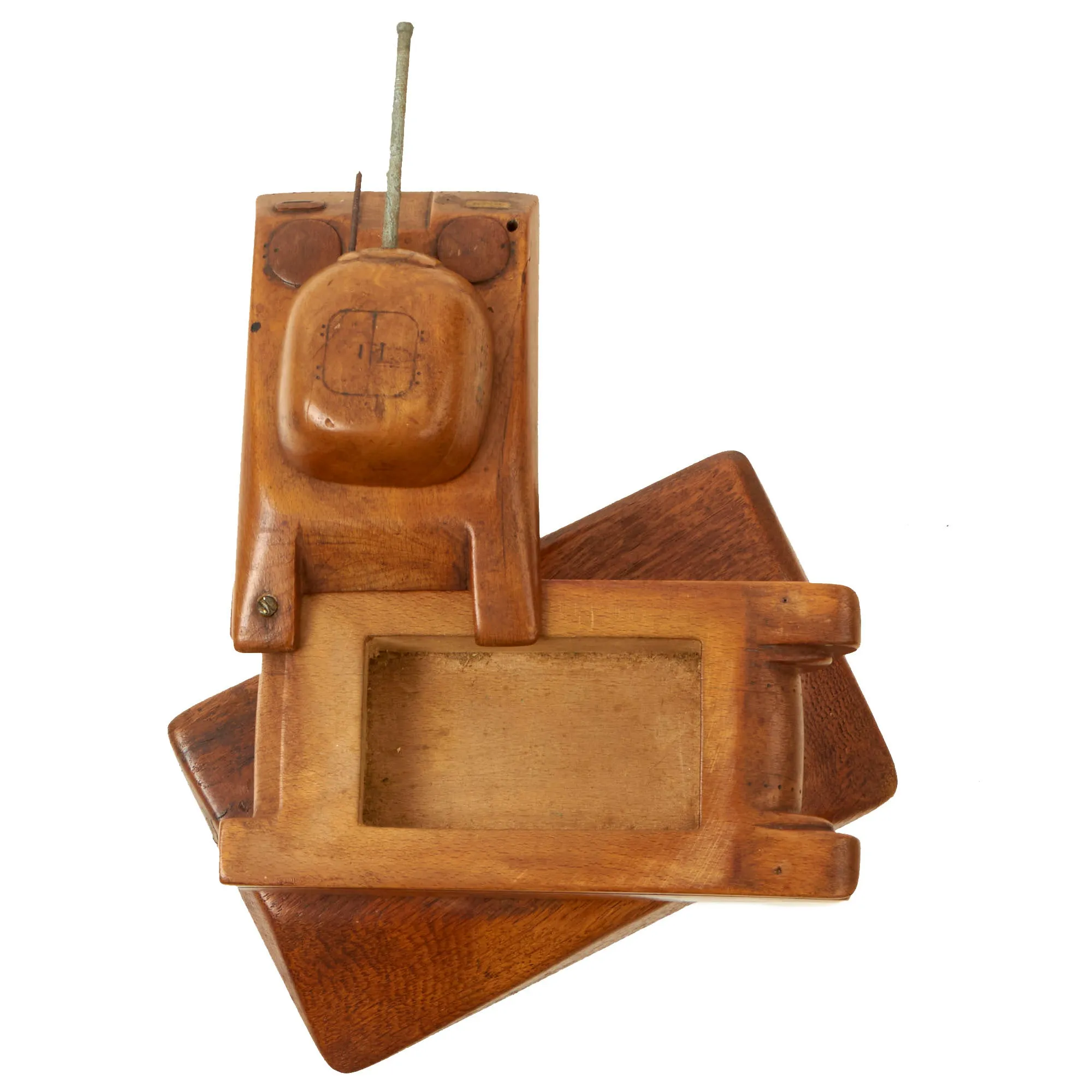 Original U.S. WWII Italian POW Made M4 Sherman Tank Wood Desktop Cigarette Tobacco Box - Formerly A.A.F. Tank Museum Collection