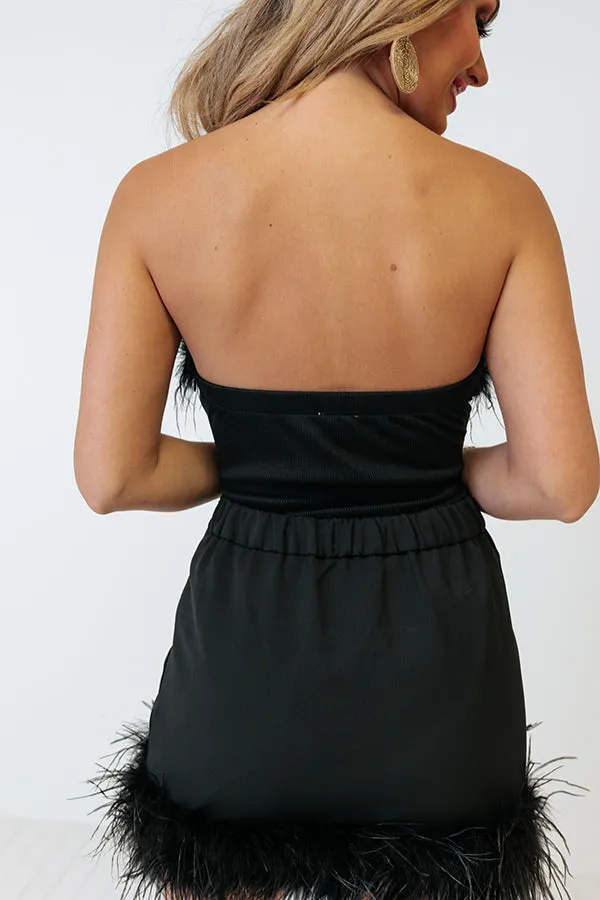 Party Plans Feather Bodysuit in Black