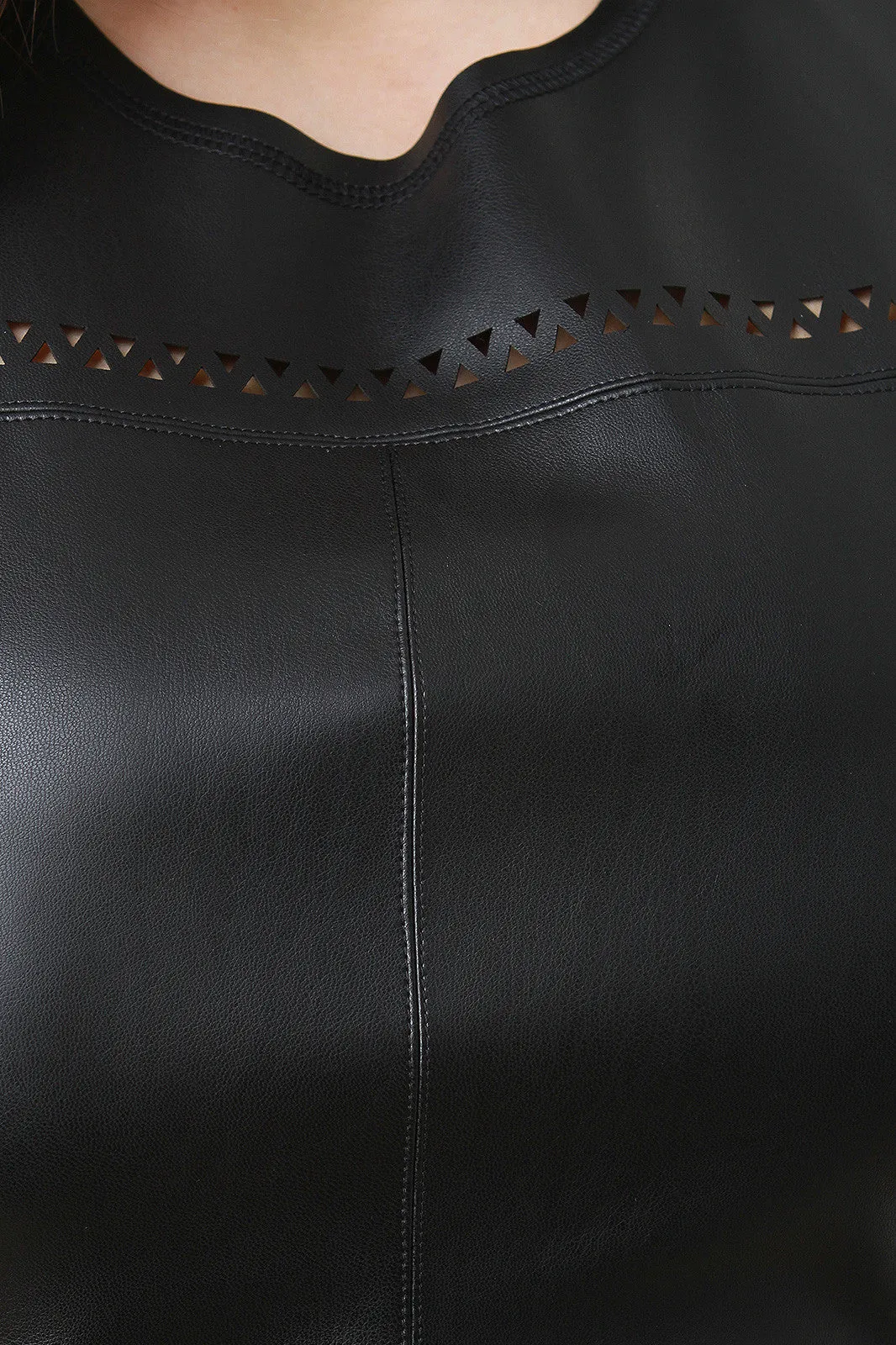 Perforated Vegan Leather Sleeveless Trapeze Dress