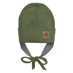 Perlimpinpin Jersey Hat with Fleece Lining and Strings - Green