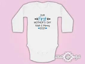 Personalised  Our First Mothers Day  Baby Kids Body Suit Long Sleeve Vest Boy