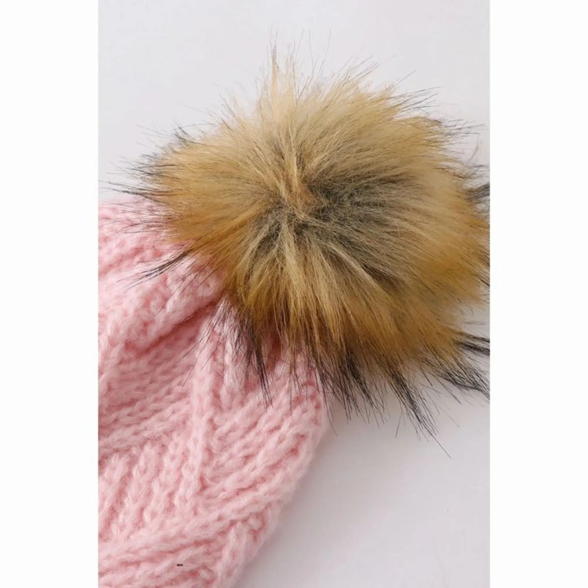 Pink Cable Knit Pom Hat