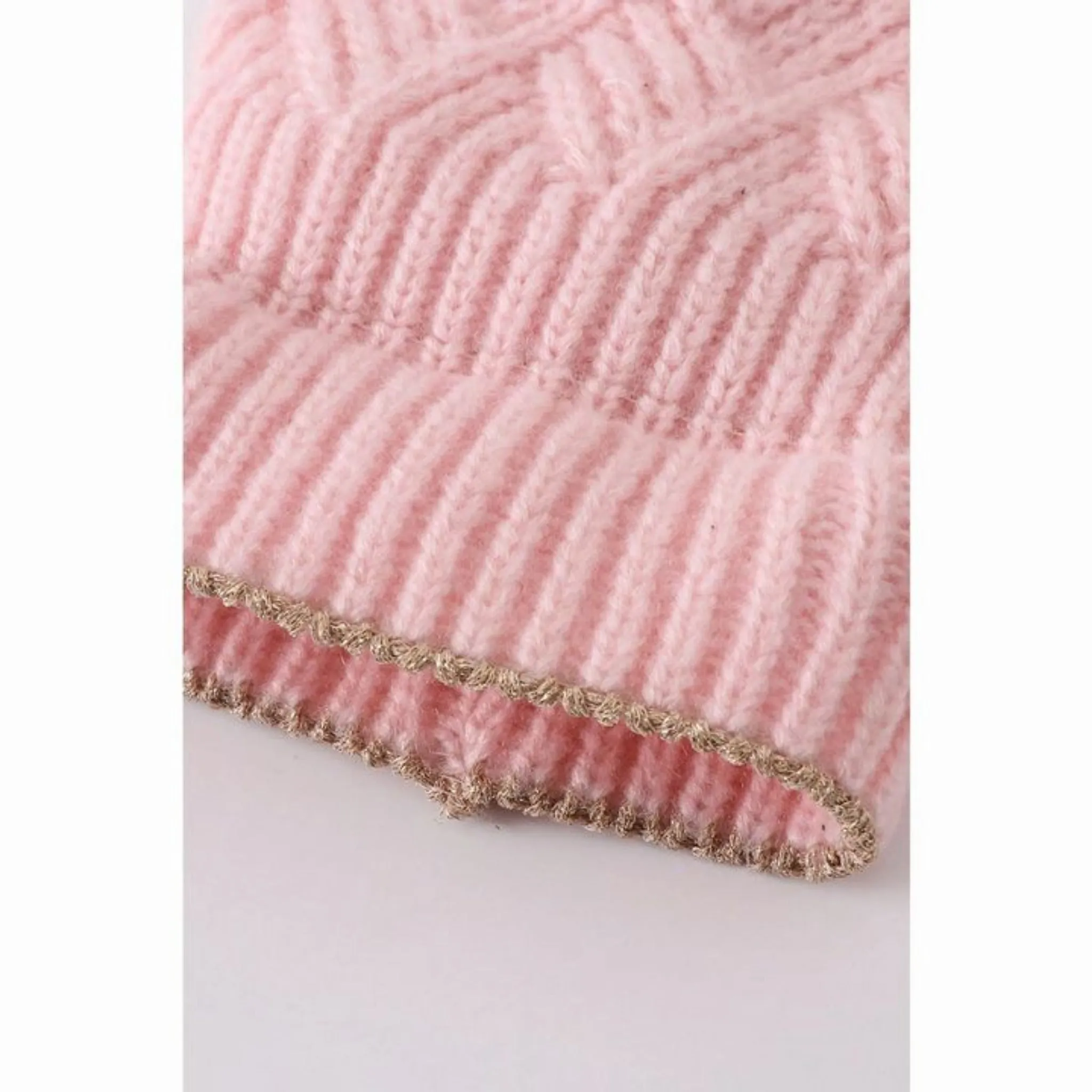 Pink Cable Knit Pom Hat