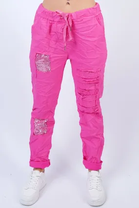 Plain Sequin Patch With Ripped Magic Pants
