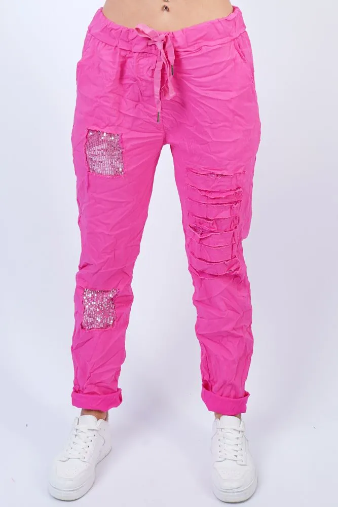 Plain Sequin Patch With Ripped Magic Pants