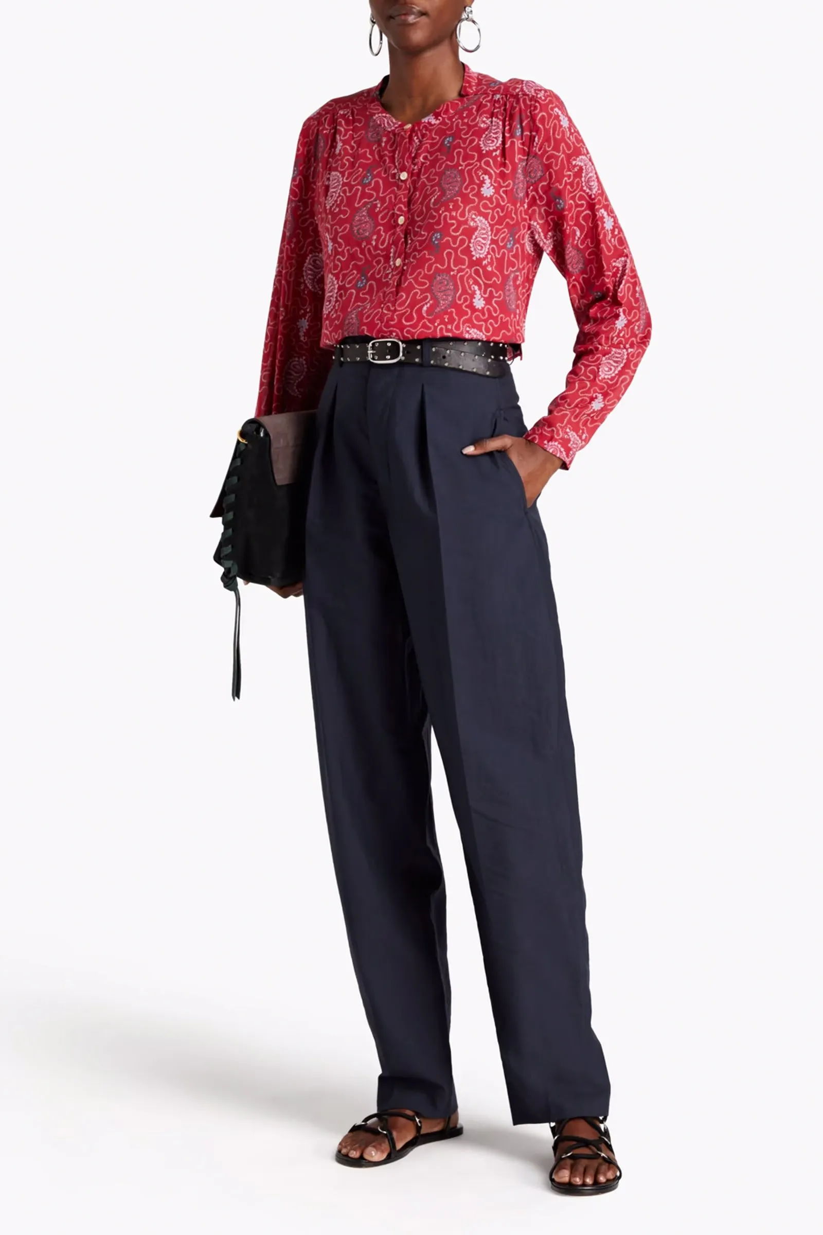 Pleated Cotton-blend Straight-leg Pants