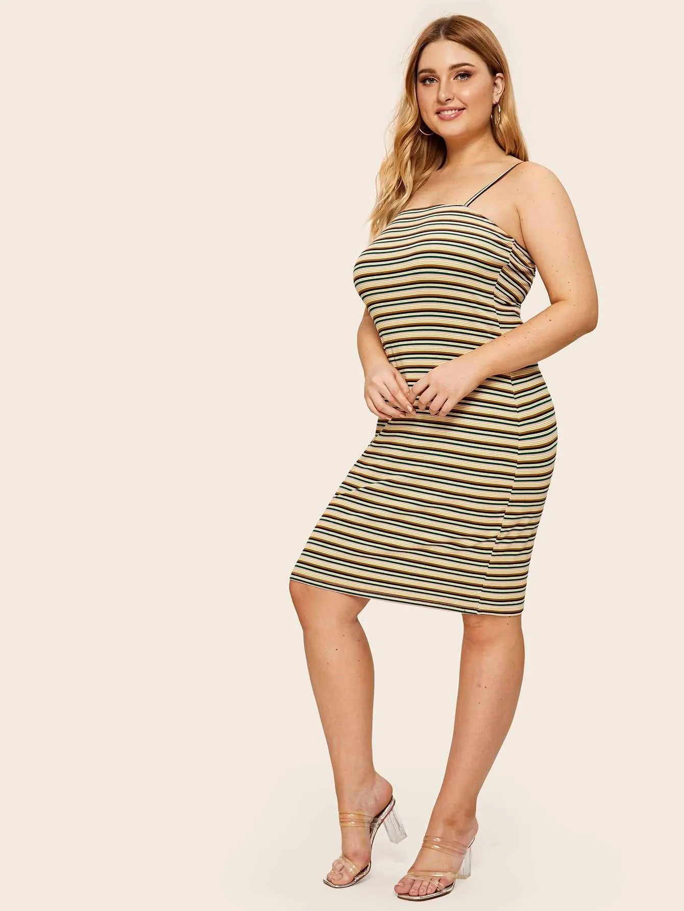 Plus Rib-knit Colorblock Striped Slip Dress