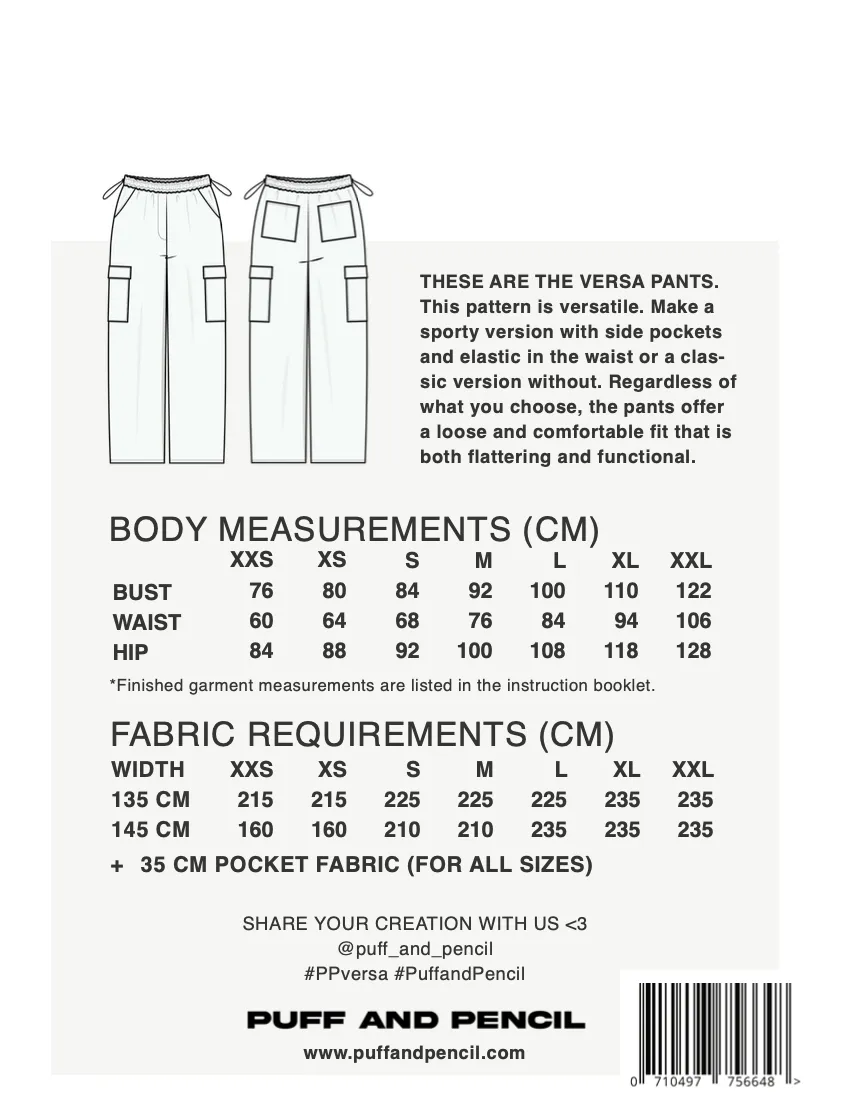 Puff & Pencil Sewing Pattern - Versa Pants
