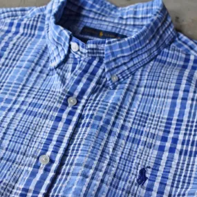 Ralph Lauren/ラルフ ローレン シアサッカー 半袖 ボタンダウンシャツ　230612
