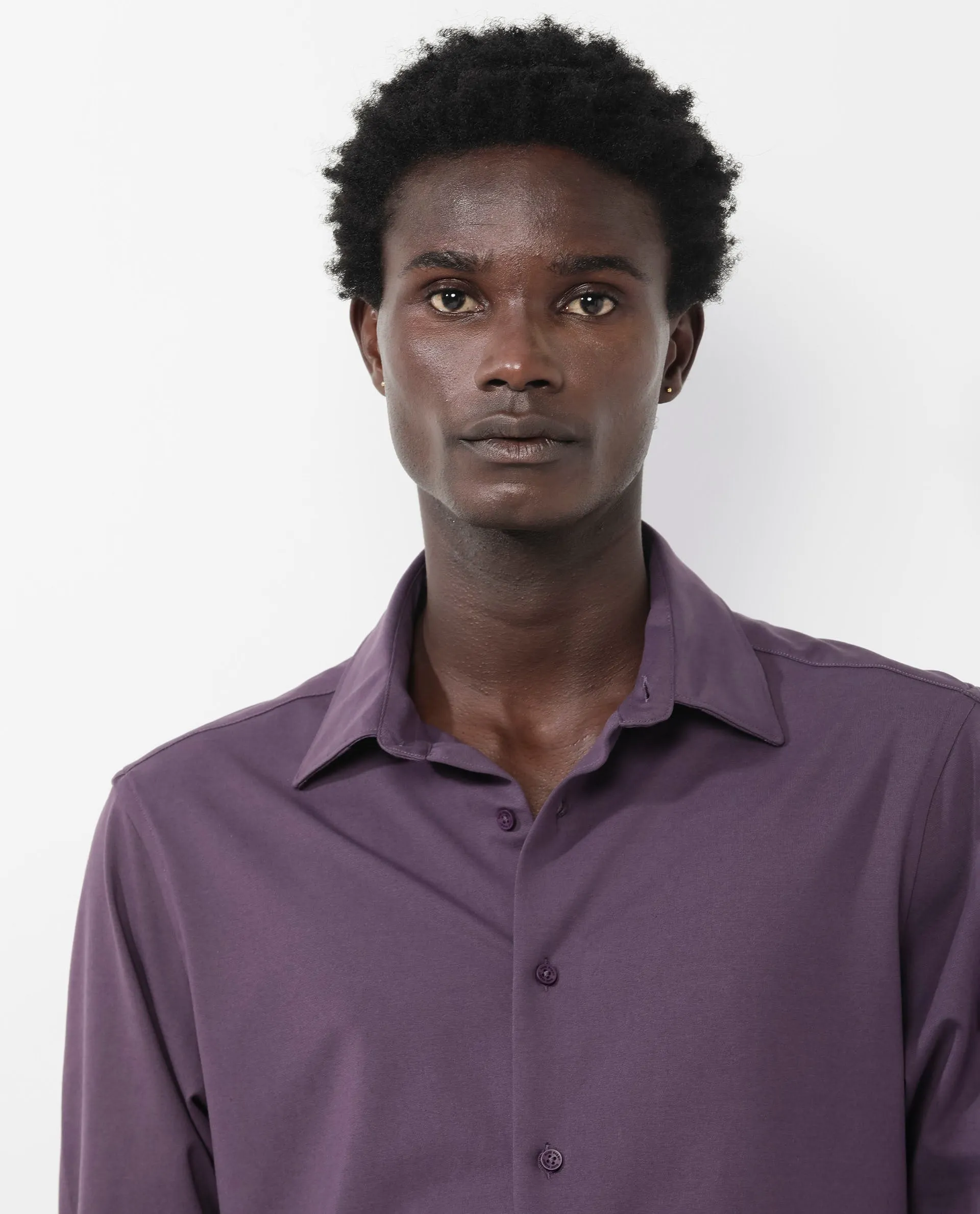 Rare Rabbit Men's Flyknit Dark Purple Cotton Polyester Fabric Full Sleeves Knitted Solid Shirt