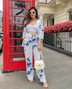 Rareism Women Irish White Poly Viscose Fabric Button Closure Regular Fit Floral Print Ankle Length Trousers