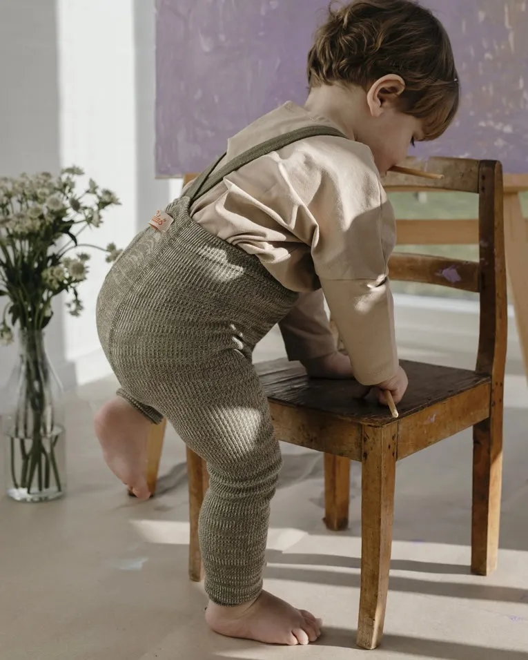 Retro Ribbed Footless Tights - Creamy Olive