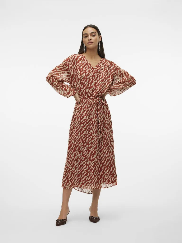 Rie V-Neck Dress - Fired Brick