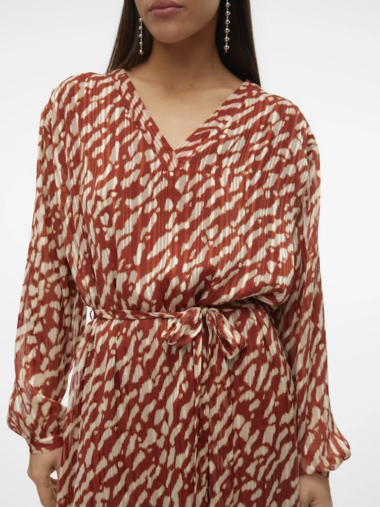 Rie V-Neck Dress - Fired Brick