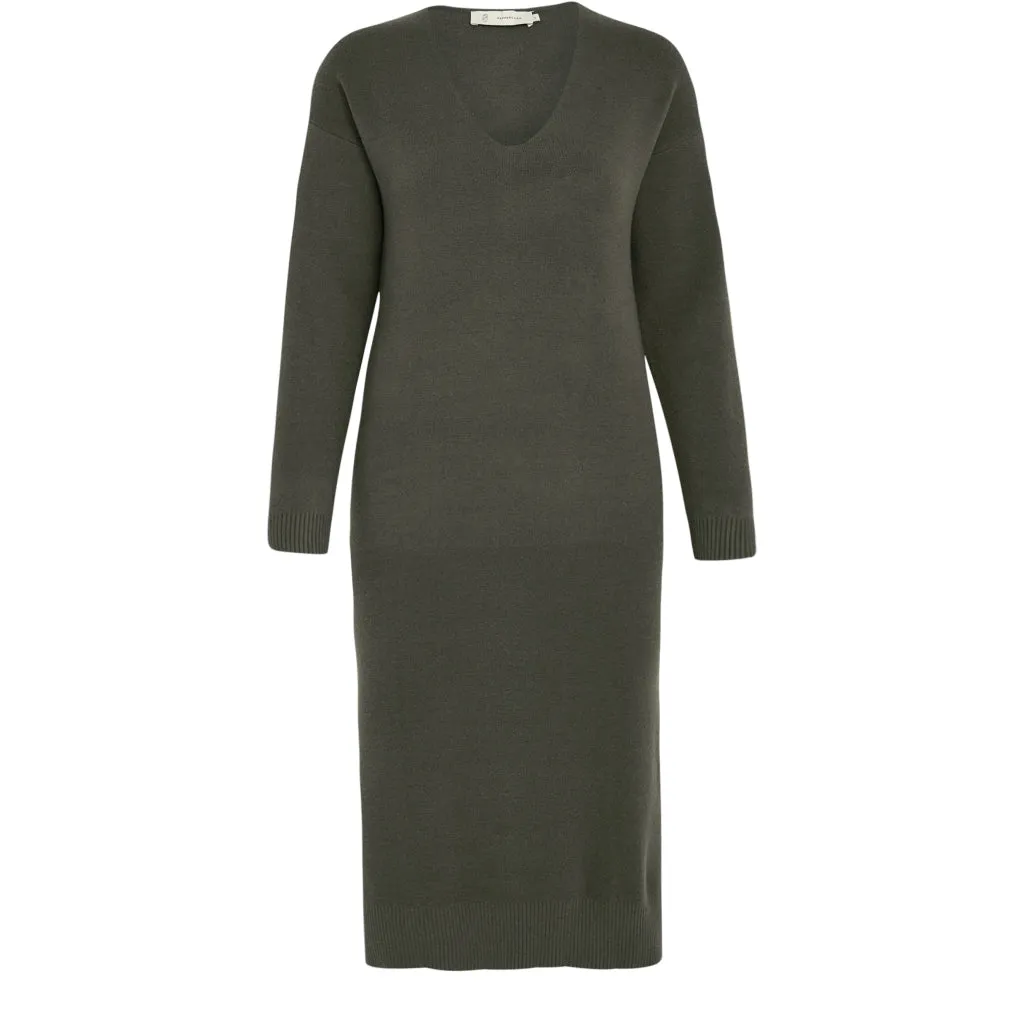 Rosalia V-Neck Knee Length Knit Dress Curve - Green Moss