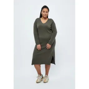 Rosalia V-Neck Knee Length Knit Dress Curve - Green Moss