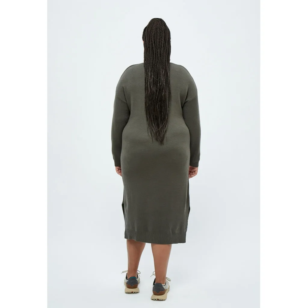 Rosalia V-Neck Knee Length Knit Dress Curve - Green Moss