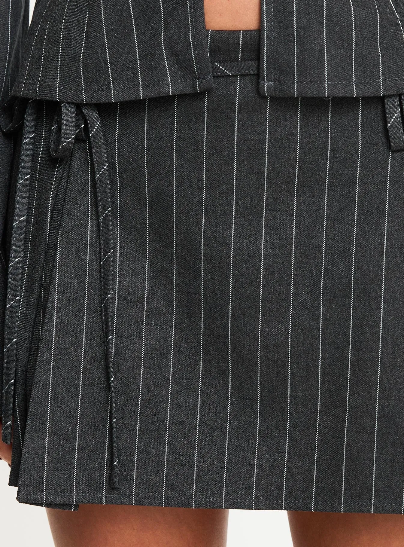 Saraya Pleat Mini Skort Grey Pinstripe