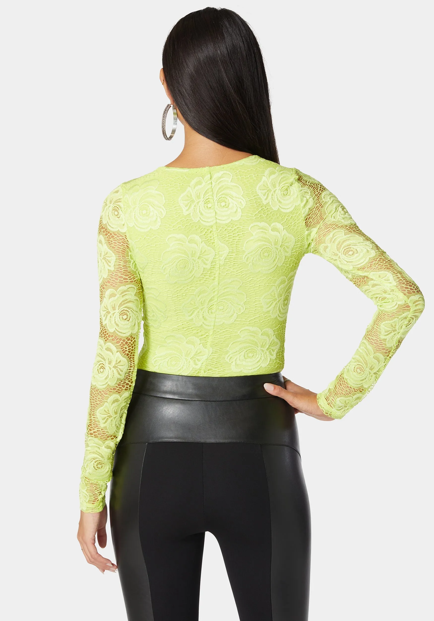 Scallop Edge Long Sleeve Lace Bodysuit