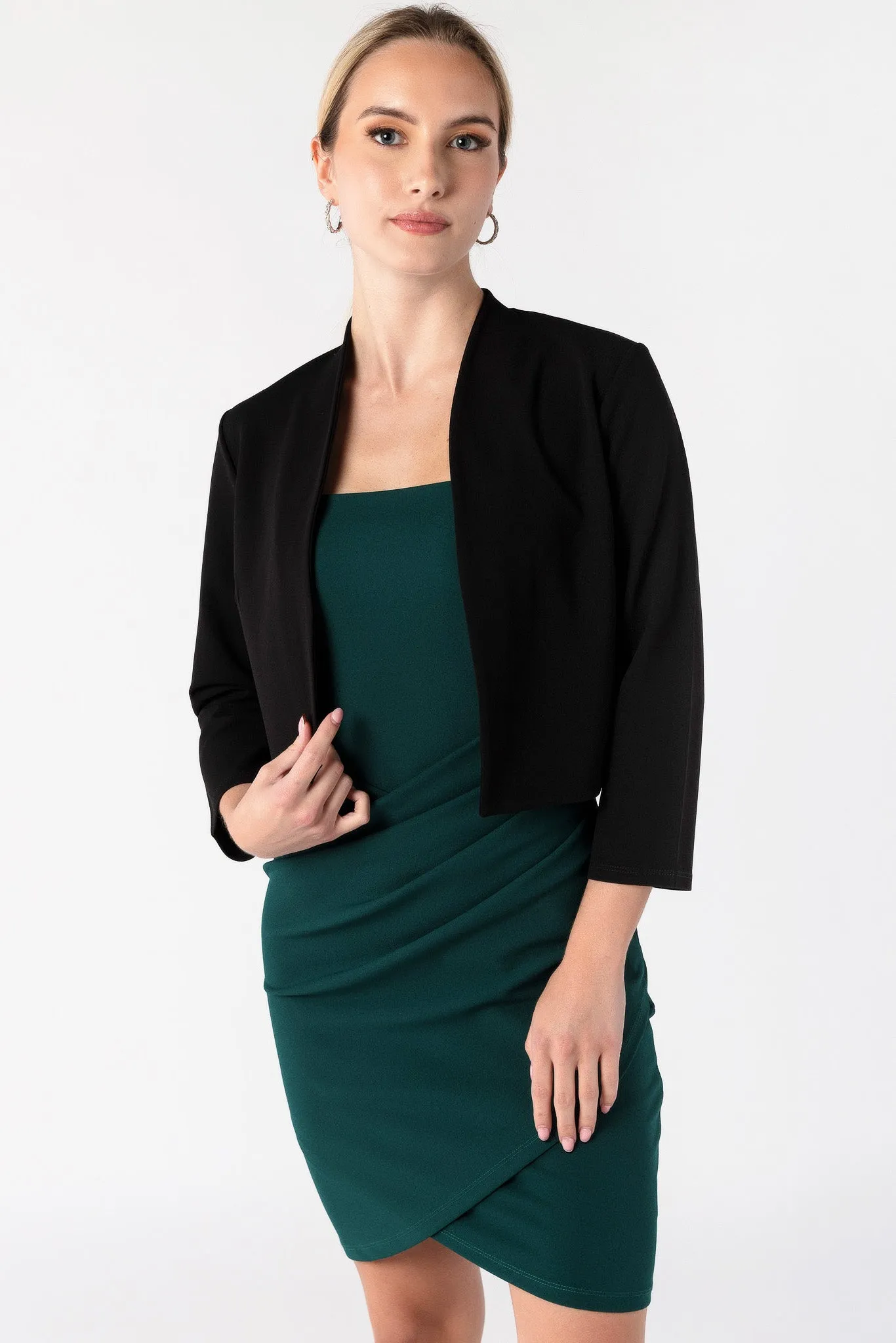 Scuba Crepe Cropped Shawl Blazer