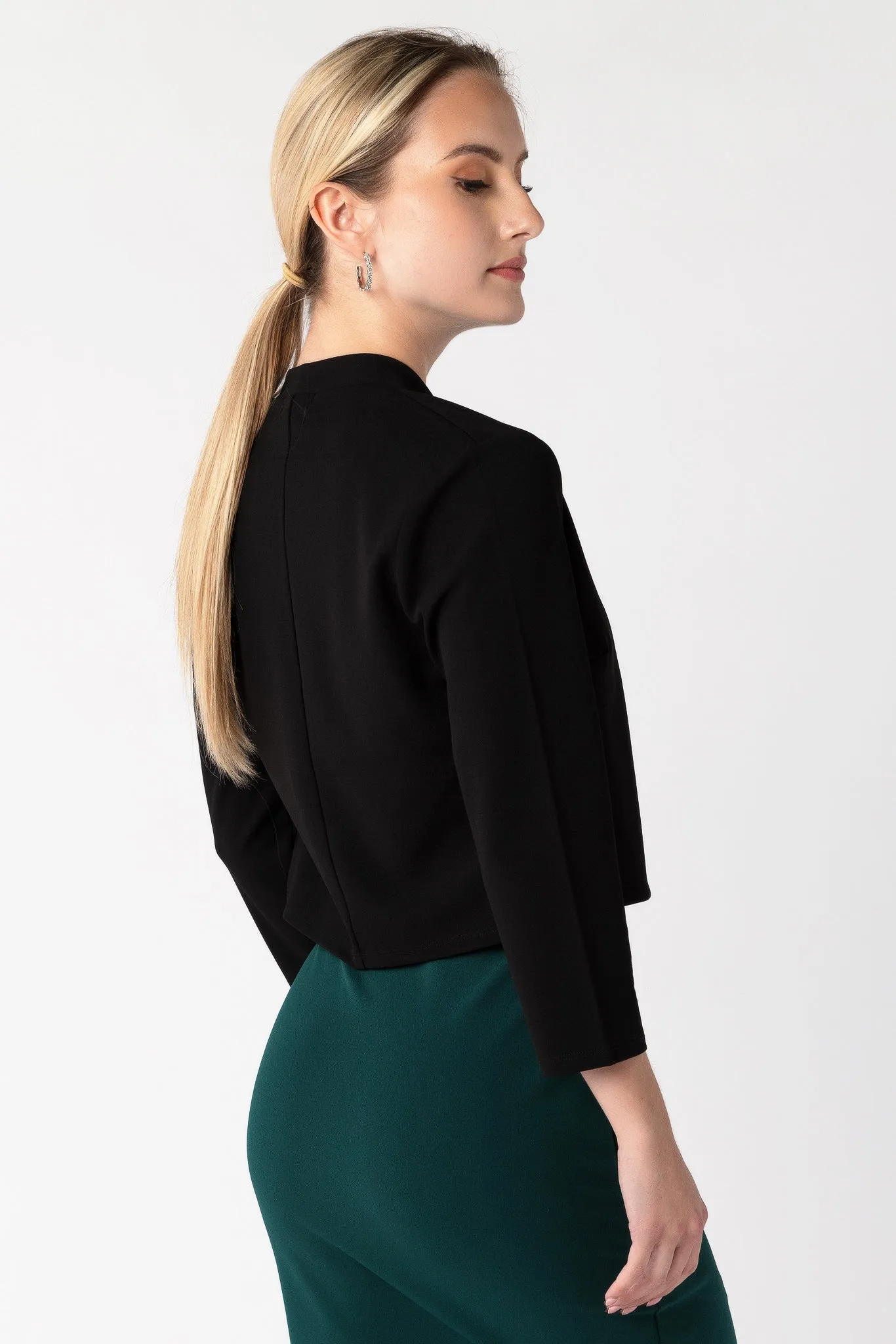 Scuba Crepe Cropped Shawl Blazer