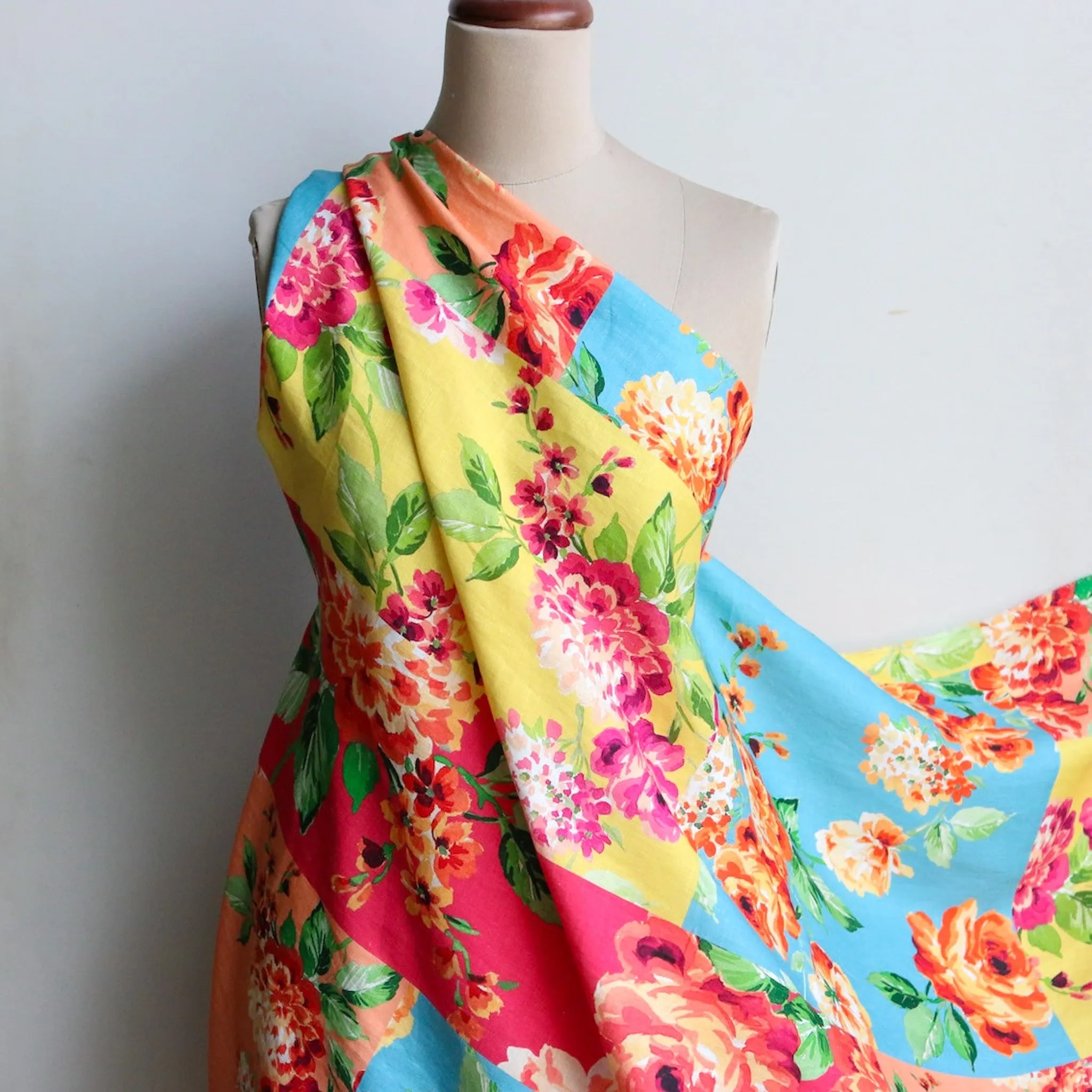 Sherbet Peonies Printed Linen