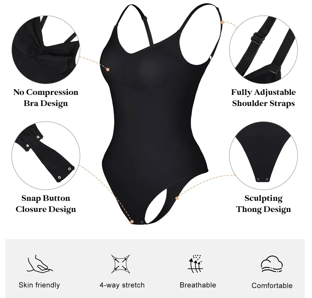 Smoothing Open Back Thong Shaper Bodysuit